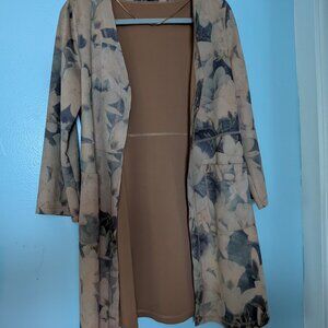 Anthropologie Solitaire Faux Suede Open-front Floral Long Jacket Size S